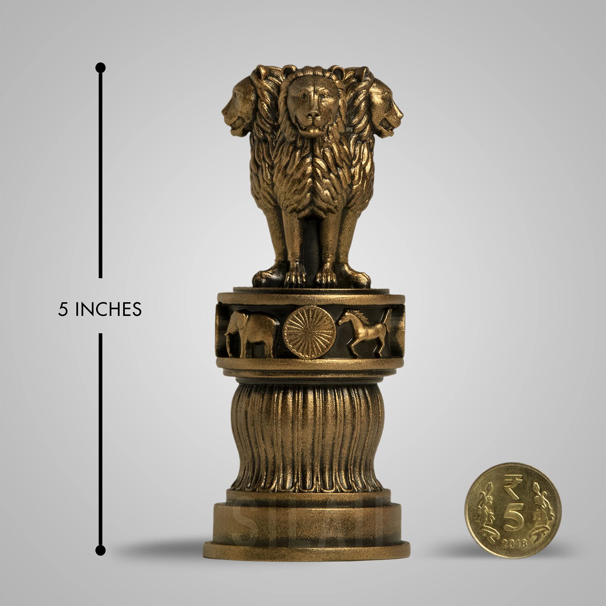 Silaii Ashoka Pillar Sculpture - 5 Inch, Antique Bronze Colour